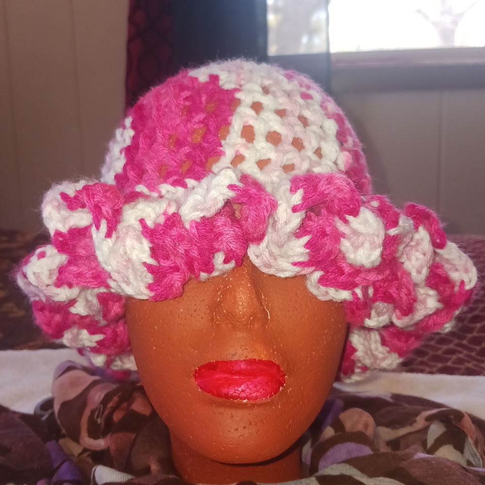 Pink and White Camo Crochet Hat